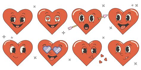 Trendy Comic Groovy Valentines Day Sticker Set Cute And Funny Heart