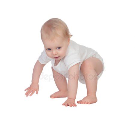 Adorable Blonde Baby In Diaper Sitting On The Floor Stock Photo