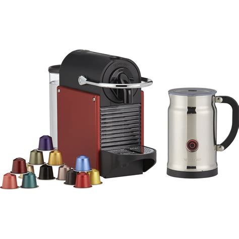 Nespresso Pixie Espresso Maker With Aeroccino Plus Milk Frother Dark Red