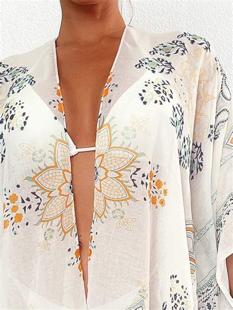 Shein Swim Bohofeel Floral Print Batwing Sleeve Kimono Shein Usa