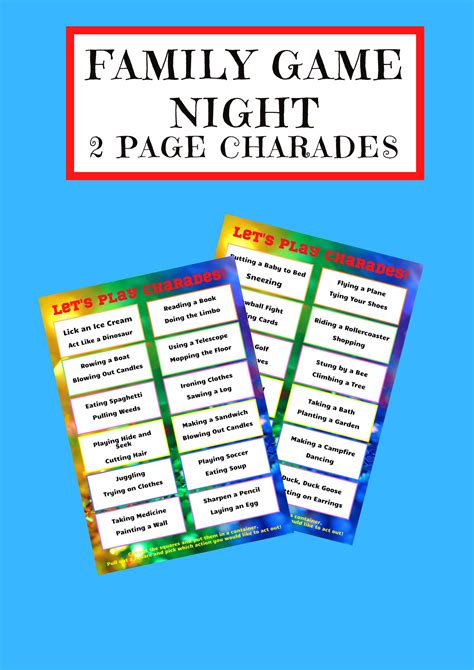 Family and Friends Night! Charades Game! Games for Kids, Printable Fun ...