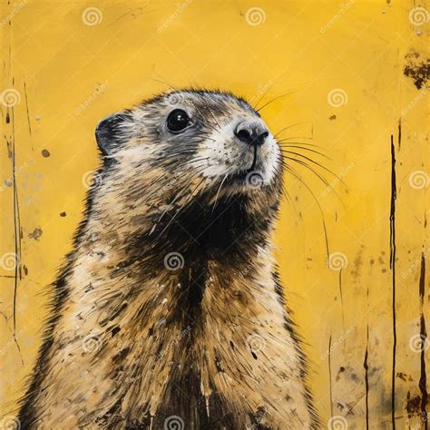 Yellow And Bronze Groundhog Painting By Kenneth Rocafort Stock