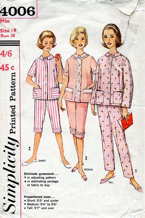 1960s Womens Pajamas Pattern Simplicity 4006 Vintage Sewing Pattern