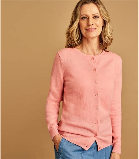 Pretty Pink Cashmere Merino Crew Neck Cardigan Woolovers Uk