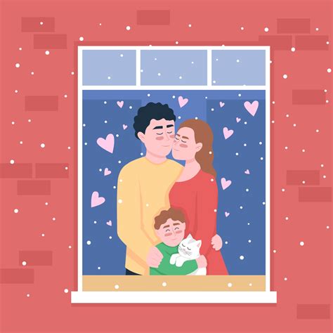 Happy caucasian family in home window flat color vector illustration 2715369 Vector Art at Vecteezy