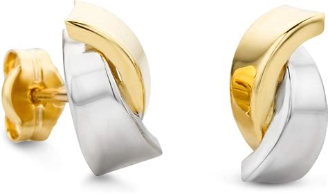 Orovi Damen Ohrringe Bicolor Gelbgold und Weißgold Ohrstecker gekreuzt