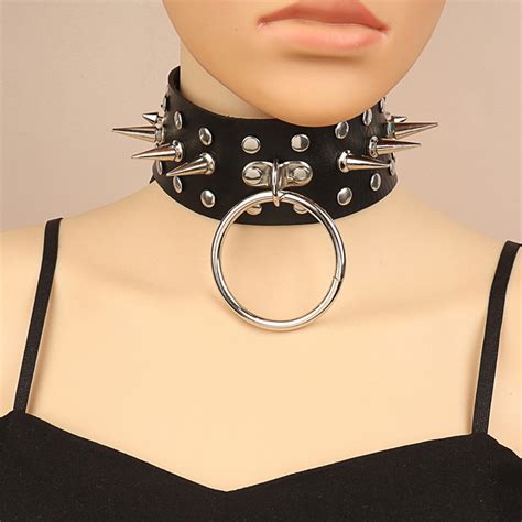 Gothic Rivet Spike Round Ring PU Leather Collar CJdropshipping