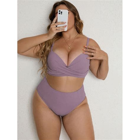 Plus Size Two Piece Swimsuit Bikini Set Push Up Bra Underwire Xl Shopee Philippines