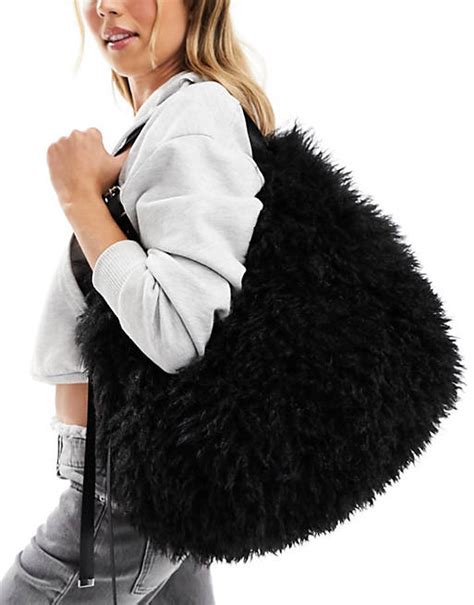 Weekday Faux Fur Shoulder Bag In Black Asos