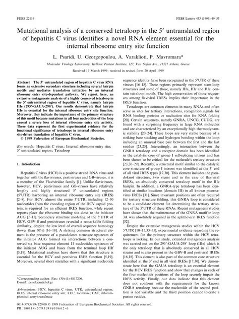 Pdf Mutational Analysis Of A Conserved Tetraloop In The