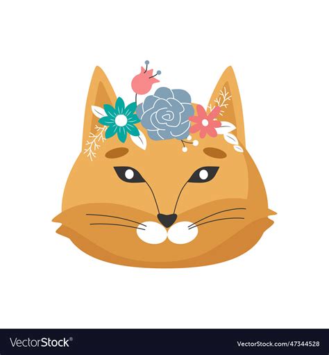 Cat head with flower crown cute Royalty Free Vector Image