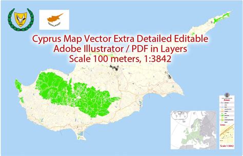 Cyprus 01 Island Map Vector Greece Exact Plan detailed Road Map Adobe ...