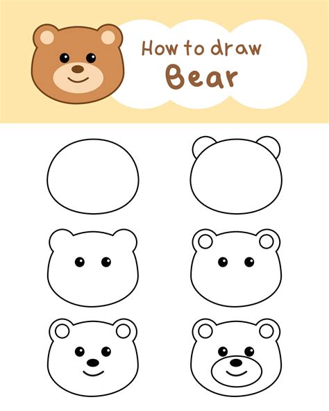 How to draw cute bear step by step for learning, kid, education ...