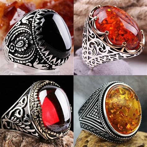 Медные кольца с черным камнем | AliExpress