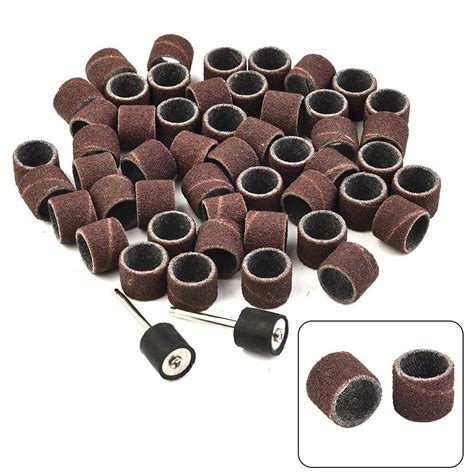 100Pcs 1 2 80 Grit Sanding Drum Bands Sleeves W 2 Mandrels For Rotary