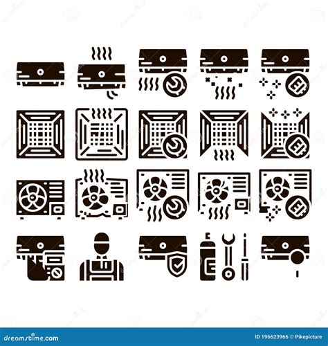 Conditioner Repair Glyph Icons Set Vector Stock Vector Illustration