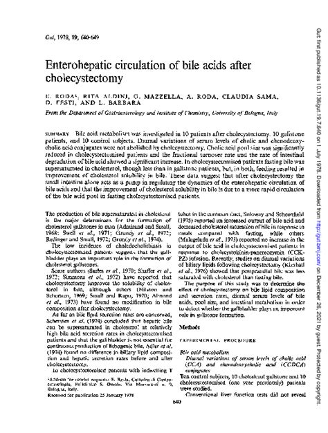 Pdf Enterohepatic Circulation Of Bile Acids After Cholecystectomy