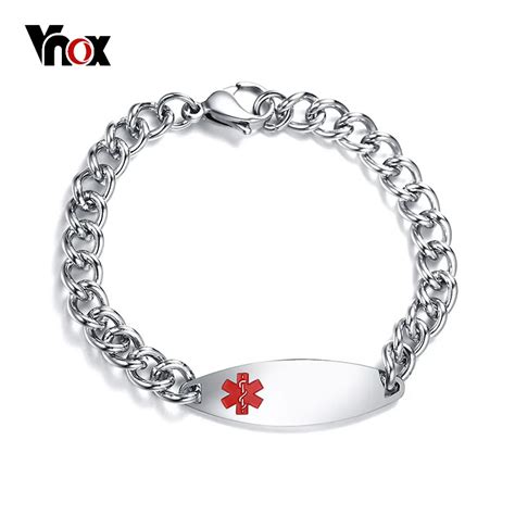 Vnox Free Engraving Mm Medical Emergency Alert Id Bracelet For Men