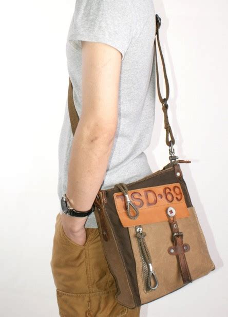 Canvas and leather satchel, small canvas messenger bag - YEPBAG