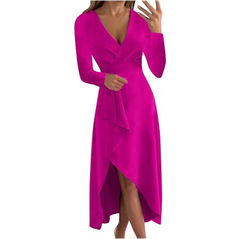 Women S Sexy V Neck Dress Solid Color Long Sleeve Asymmetrical Wrap Dress Silm Fit Flowy Work