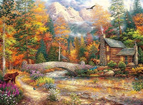 Cottage Autumn Chuck Pinson Art Urs House Orange Bear Painting