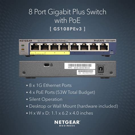 Netgear Poe Switch Port Gigabit Ethernet Plus Network Switch