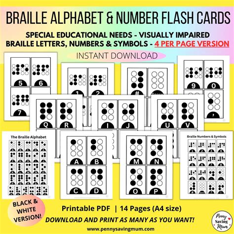 Braille Alphabet Flash Cards, Learn Braille Numbers, Special ...