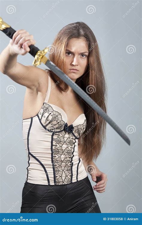 Woman With Sword Fighting Stock Photo Image Of Strong