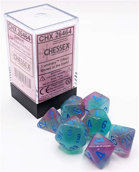 Chessex Gemini Dice Gel Green Pink Luminary Ttrpg Dice Set Chx26464 Dark Elf Dice