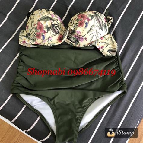 Mã WASTCOOL giảm tối đa K đơn K Bikini hoa phối quần rêu siêu sang BigBuy