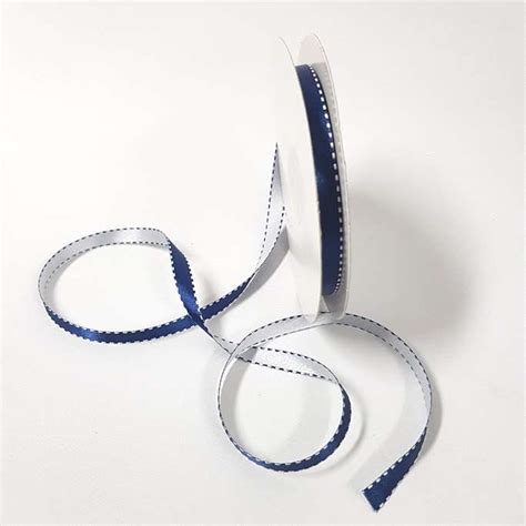 Satin Stitch Ribbon 10mm Navy White Desflora