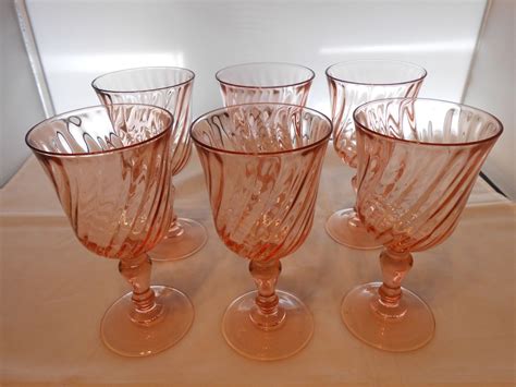 6 Vintage Arcoroc Pink Swirl Roseline 8 Oz Glass Stemmed Goblets France Antique Price