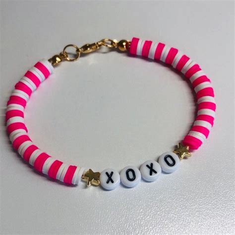 Pink And White Xoxo Clay Bead Bracelet Etsy