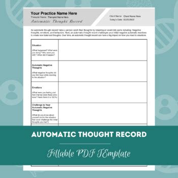 Automatic Thought Record | Editable / Fillable PDF Template | Mental Health