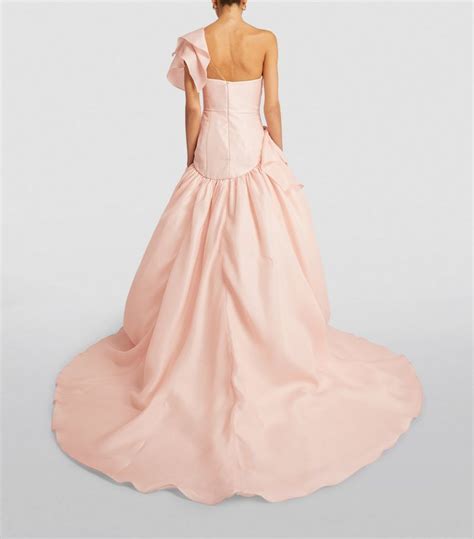 Womens Marchesa Pink Ruffled One Shoulder Gown Harrods Uk