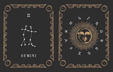 Premium Vector Gemini Zodiac Constellation Old Card In Vector