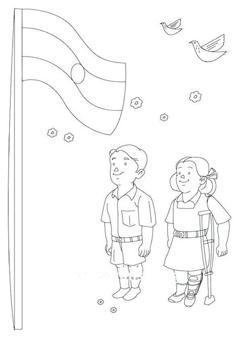 Kids Hoisting Flag Coloring Page. Free printable india Flag Coloring ...