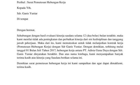 Detail Contoh Surat Pemutusan Hubungan Kerja Antar Perusahaan Koleksi