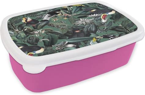 Broodtrommel Roze Lunchbox Brooddoos Bloemen Vogel Collage