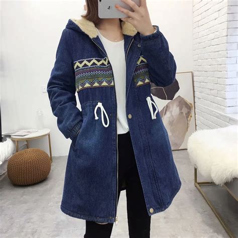 Nouveau Femmes Denim Veste Hiver Impression Chaud Paissir Plus