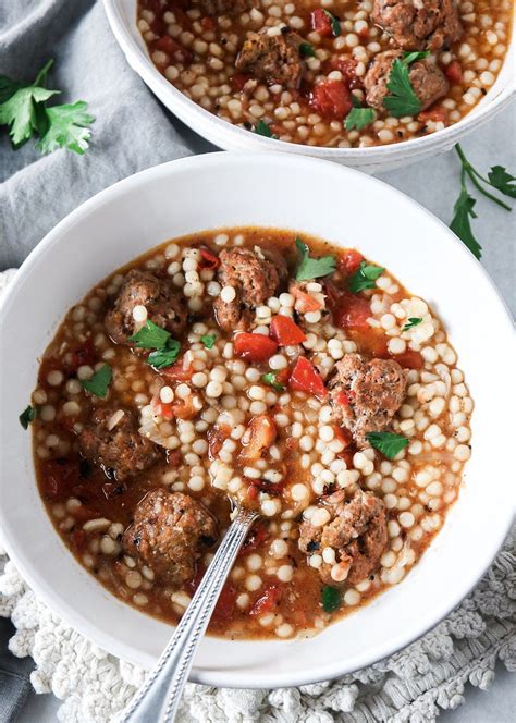 Moroccan Lamb Meatball And Israeli Couscous Soup Recipe Lamb Meatballs Moroccan Lamb