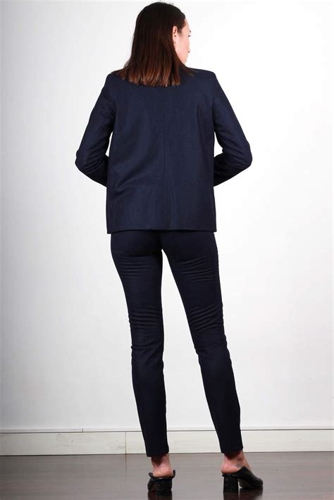 Veste Tailleur Bleu Marine Femme En Laine Flanelle ATODE