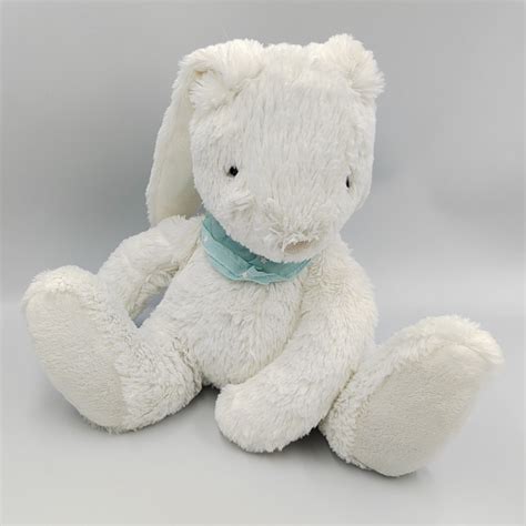 Doudou Peluche Lapin Blanc Foulard Bleu Etoiles CYRILLUS