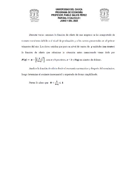 Parcial Ii Calculo I Material De Valor C Lculo Ii Universidad Del