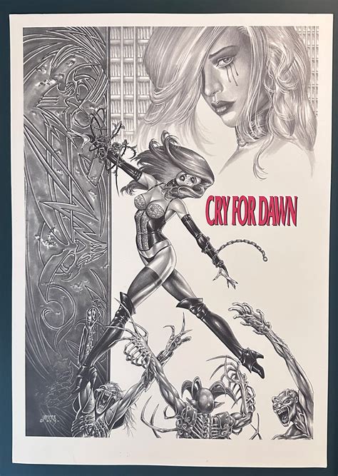 Cry For Dawn Black White Red Print Art By Joseph Michael Linsner