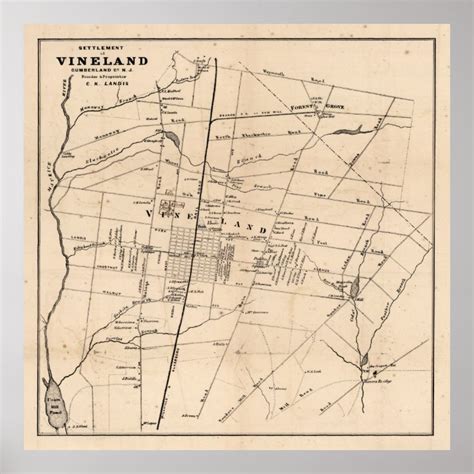 Old Vineland NJ Map (1875) Dandelion Capital Poster | Zazzle