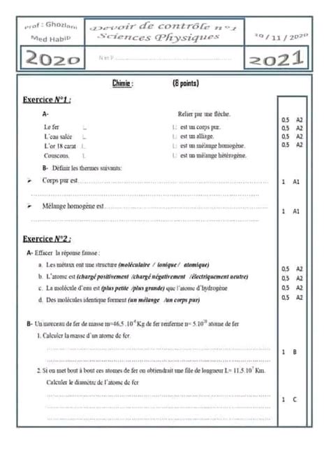 Re Ann E Secondaire Physique Devoir De Contr Le N Physique Avec