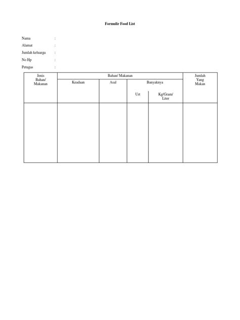 Formulir Food List Pdf