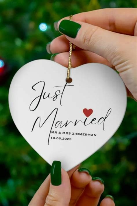 Customized Just Married Christmas Ornament Personalized Etsy Married Christmas Ornaments