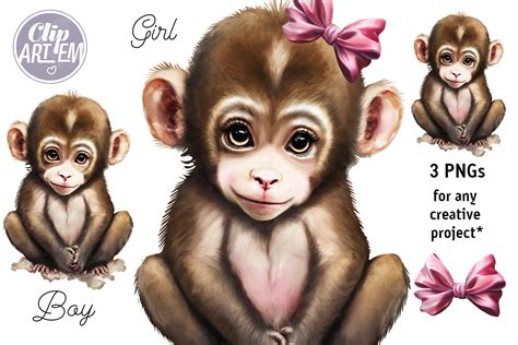 Boy Girl Monkey Clip Art Png Sublimation Graphic by clipArtem ...